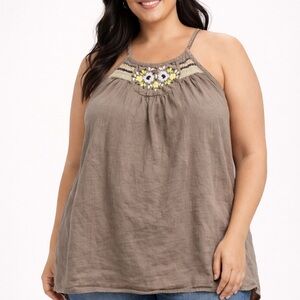 Old Navy Embroidered Halter Tank Top XXL Boho Floral Sleeveless